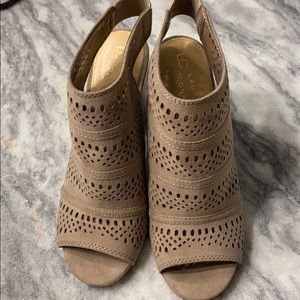 Lauren Conrad Taupe Open Toe Booties size 6